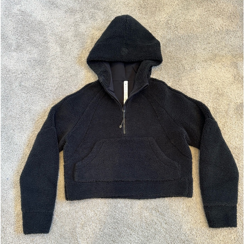 Lululemon Scuba Cropped Fleece/Sherpa Hooded Half-Zip Black XS/S NWOT